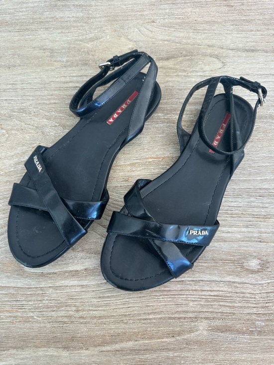 Prada Shoes - Prada Black Patent Leather Ankle-Strap Sandals Need TLC size 7.5 measured